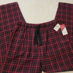 NWT Izod Black and Red Plaid Sleepwear Pants Mens Medium